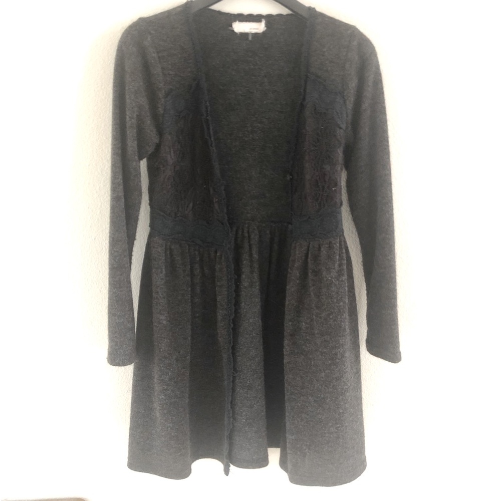 NWOT $168 Anthropologie Lace Boho Charcoal Empire Long Sweater Top Dress Sz S